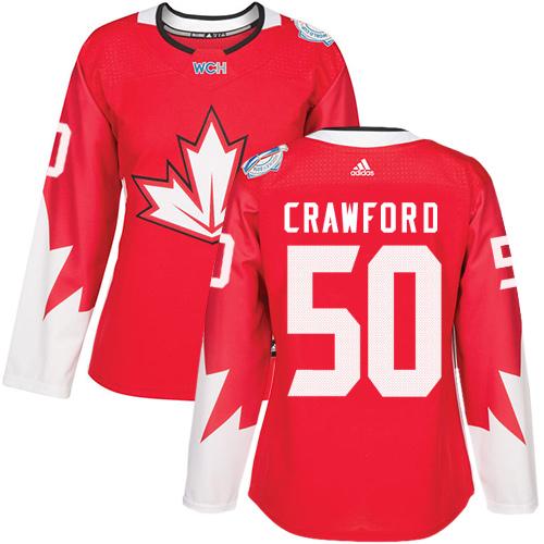 Team Canada #50 Corey Crawford Red 2016 World Cup Women's Stitched NHL Jersey